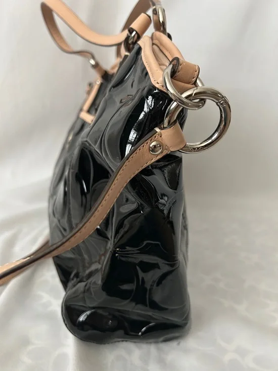 Coach Black Patent Leather w/ Tan Leather Trim Tote Shoulder Bag Purse ♥️♥️ - Picture 4 of 13